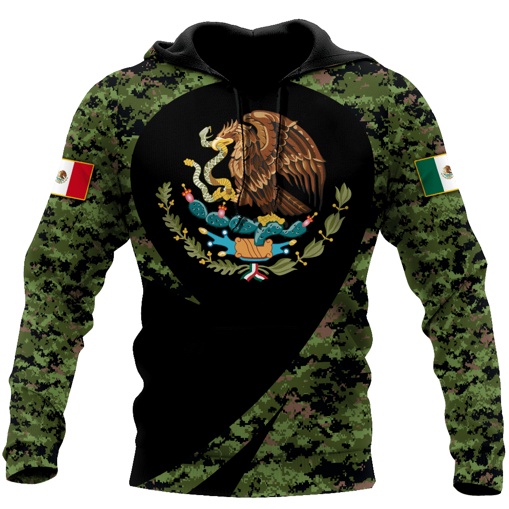 Mexico Hoodie Coat Of Arms Of Mexico Camo Pattern Hoodie Black Green Unisex - Cozy Hoodie For Cold Weather