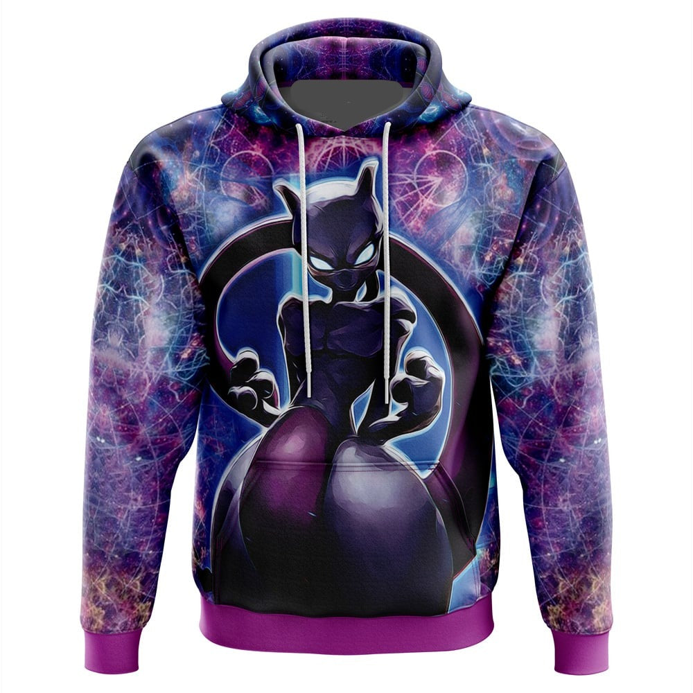 Pokemon Hoodie Pokemon Cosmic Mewtwo Graphic Hoodie Purple Unisex - Cozy Hoodie For Cold Weather