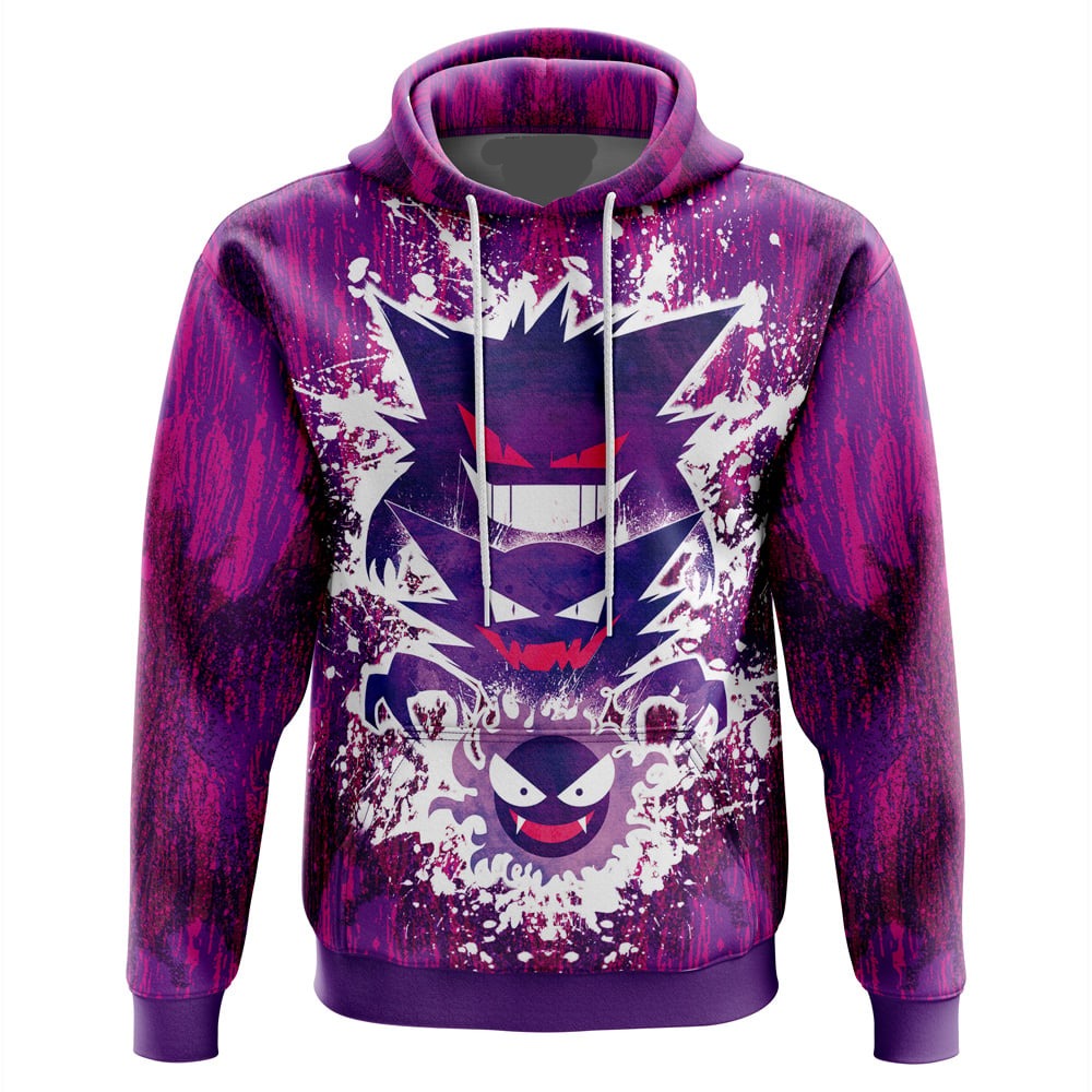 Pokemon Hoodie Ghostly Evolution Ghastly Haunter Gengar Hoodie Purple Unisex - Cozy Hoodie For Cold Weather