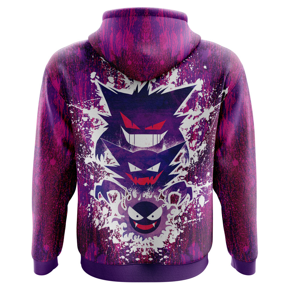 Pokemon Hoodie Ghostly Evolution Ghastly Haunter Gengar Hoodie Purple Unisex - Cozy Hoodie For Cold Weather