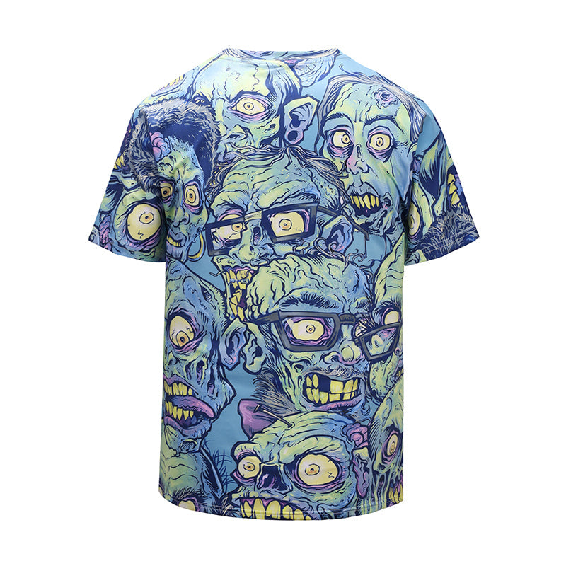 Zombie T-Shirt Glasses Zombie Doodle Pattern T-Shirt Blue Unisex - Trendy Gift For Men & Women