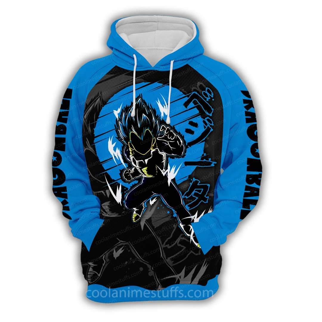 Dragon Ball Hoodie Dragon Ball Vegeta Silhouette Vegeta Logo Blue Hoodie Apparel For Dragon Ball Fan