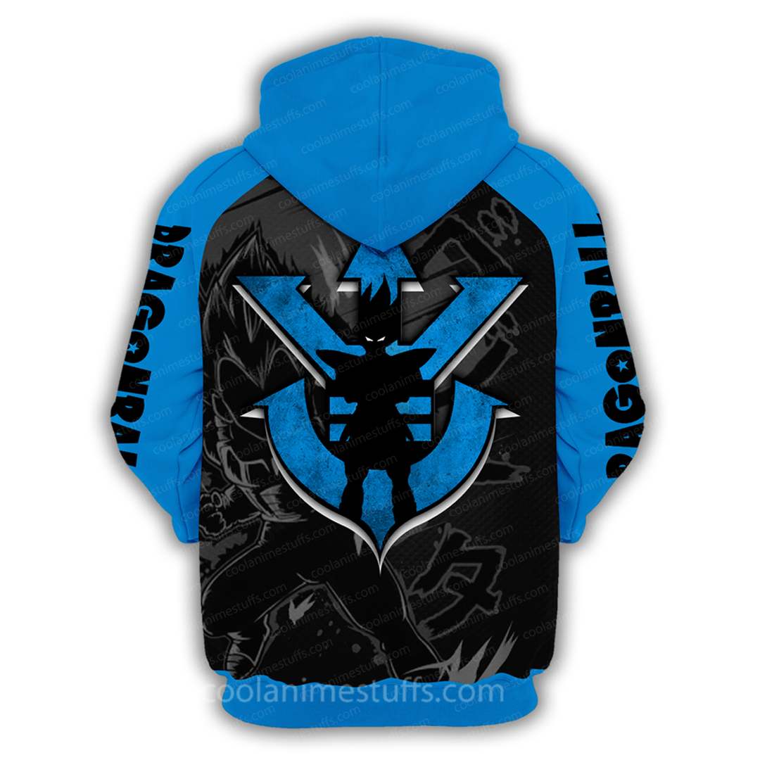 Dragon Ball Hoodie Dragon Ball Vegeta Silhouette Vegeta Logo Blue Hoodie Apparel For Dragon Ball Fan