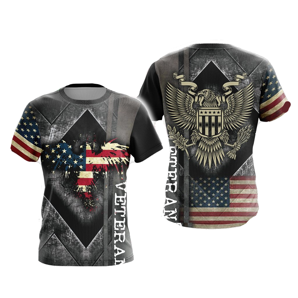 Veteran T-Shirt American Flag Eagle Symbol T-Shirt Gray Unisex - Trendy Gift For Men & Women
