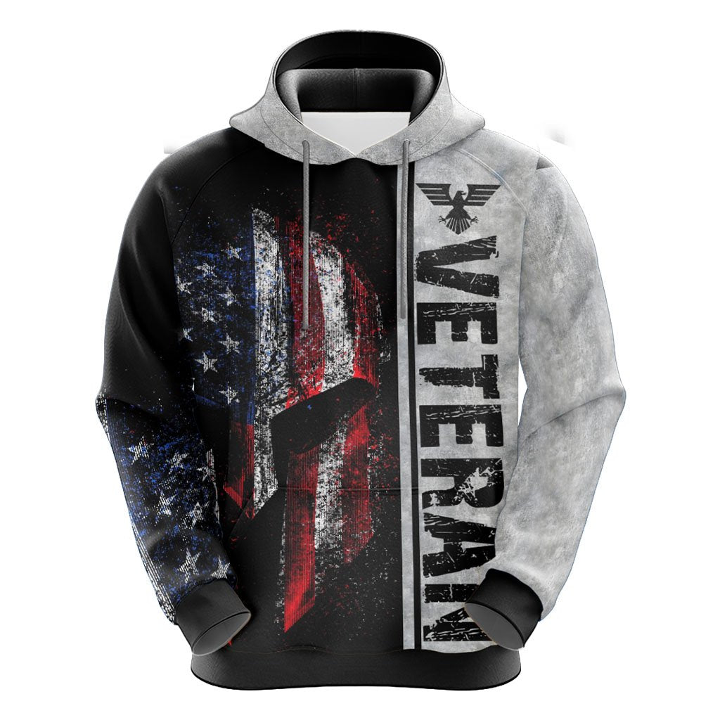 Veteran Hoodie American Flag Helmet Grunge Hoodie Gray Unisex - Cozy Hoodie For Cold Weather