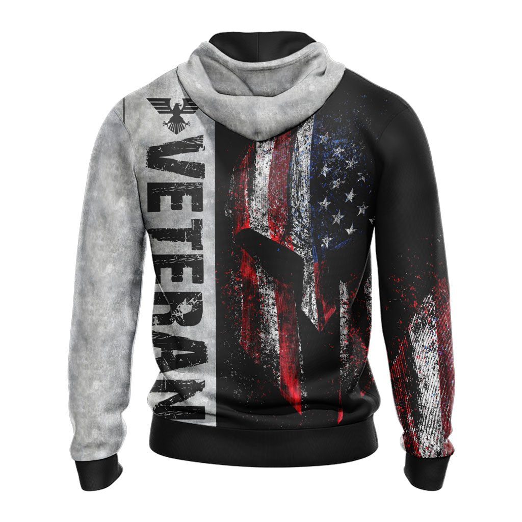 Veteran Hoodie American Flag Helmet Grunge Hoodie Gray Unisex - Cozy Hoodie For Cold Weather