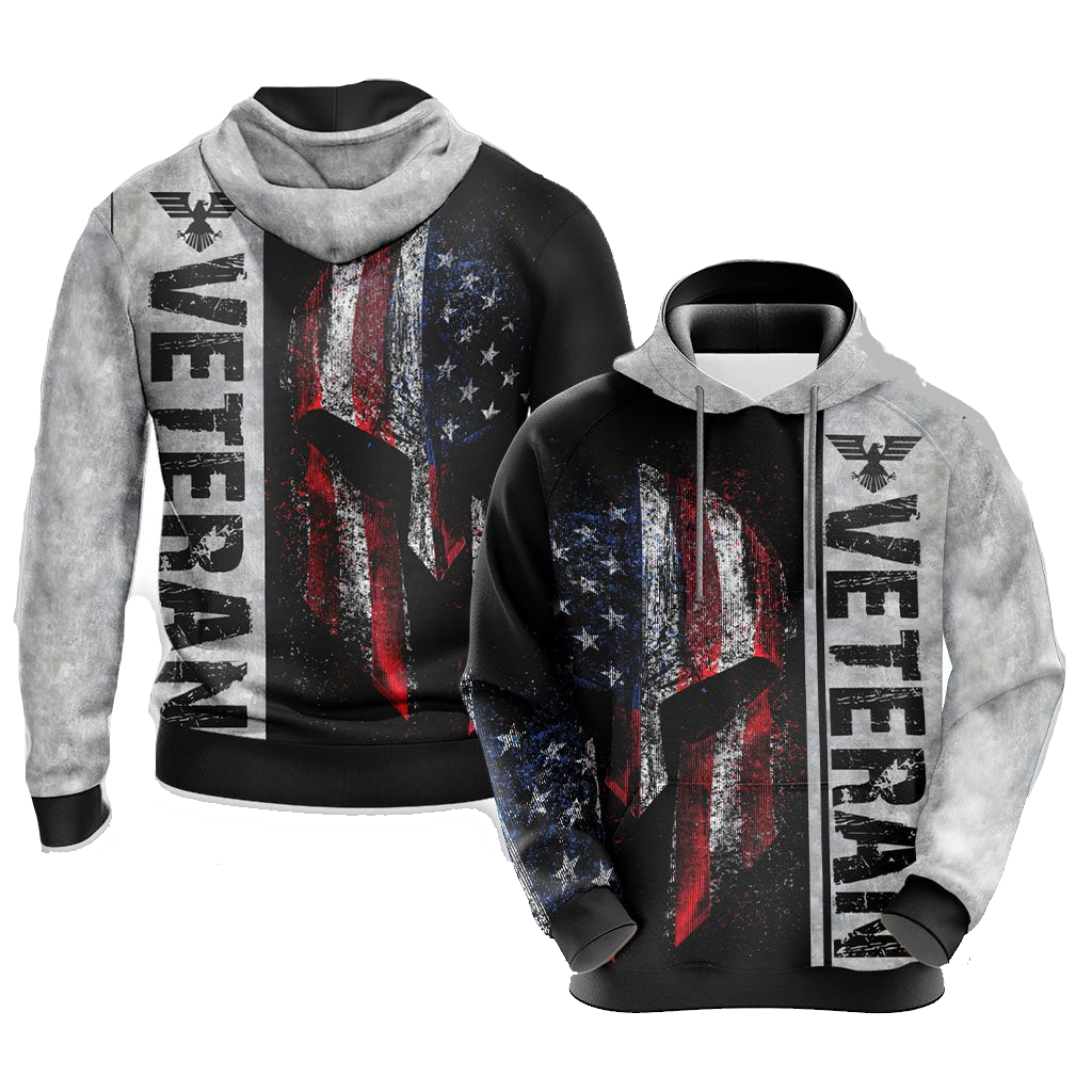Veteran Hoodie American Flag Helmet Grunge Hoodie Gray Unisex - Cozy Hoodie For Cold Weather