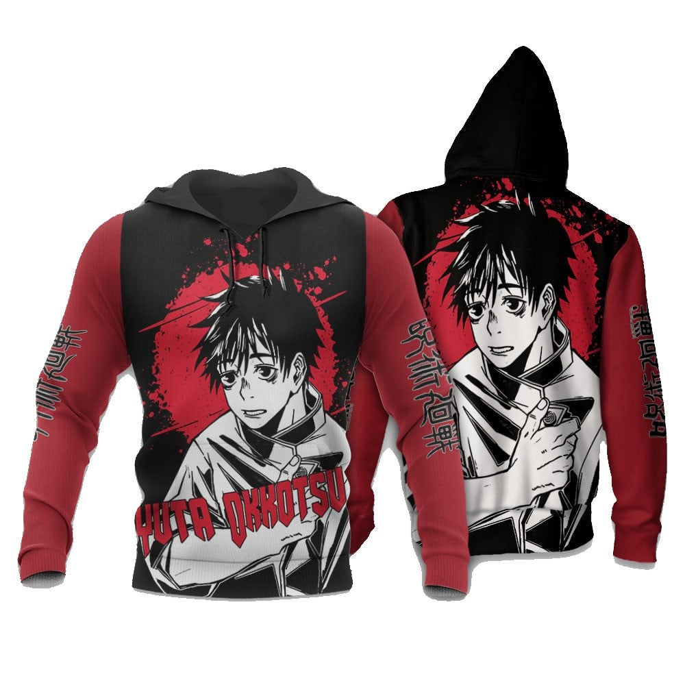Jujutsu Kaisen Hoodie Jujutsu Kaisen Yuta Okkotsu Graphic Hoodie Black Red Unisex - Cozy Hoodie For Cold Weather