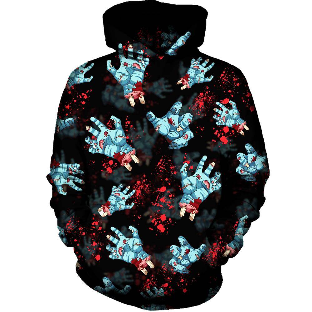 Zombie Hoodie Scary Zombie Hands Pattern Hoodie Black Blue Unisex - Cozy Hoodie For Cold Weather