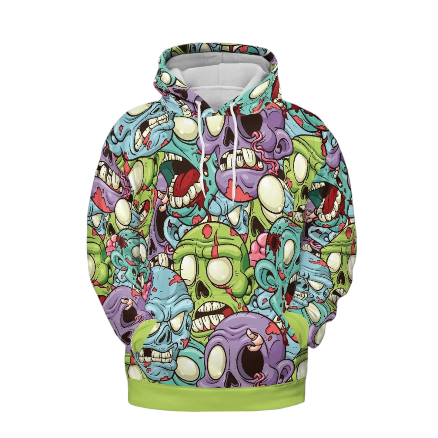 Zombie Hoodie Zombie Heads Doodle Pattern Hoodie Colorful Unisex - Cozy Hoodie For Cold Weather