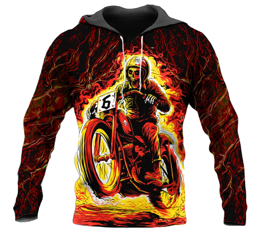 Motorcycle Hoodie Fire Motorcycle Skeleton Biker Hoodie Black Orange Unisex - Cozy Hoodie For Cold Weather