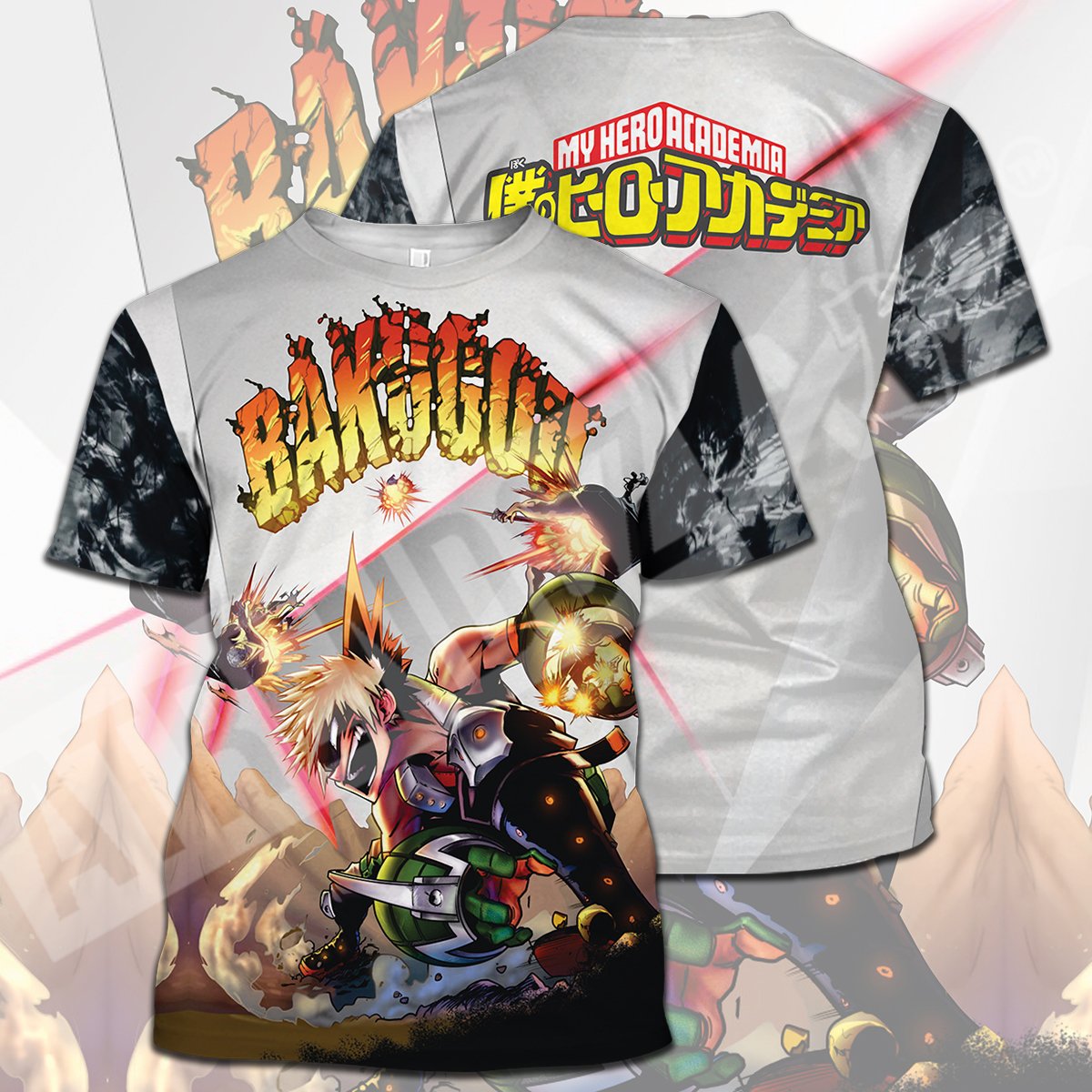My Hero Academia T-shirt Bakugou Explosion My Hero Academia Logo Black White T-shirt Hoodie