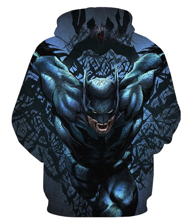 Batman Hoodie Dc Batman Fighting Scene Graphic Hoodie Blue Unisex - Cozy Hoodie For Cold Weather