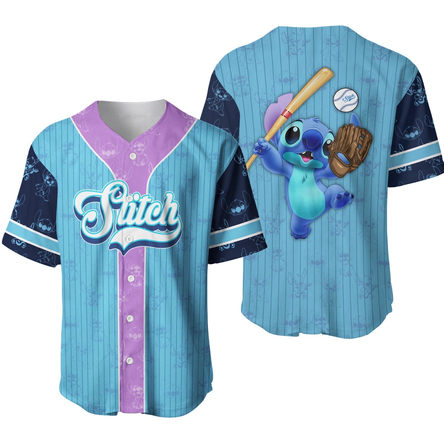 Stitch Jersey Disney Stitch with Bat and Ball Grpahic Blue Jersey Shirt Baseball Disney Baseball