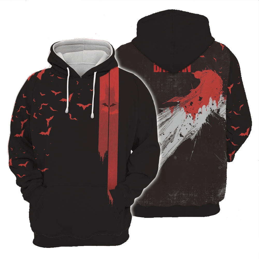 Batman Hoodie Dc The Batman Bats Pattern Hoodie Black Red Unisex - Cozy Hoodie For Cold Weather