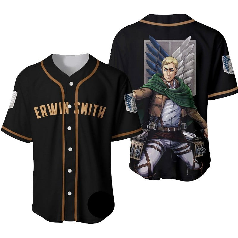 Attack on Titan Baseball Jersey Erwin Smith Attack on Titan Jersey Shirt Black Unisex Adult New Release