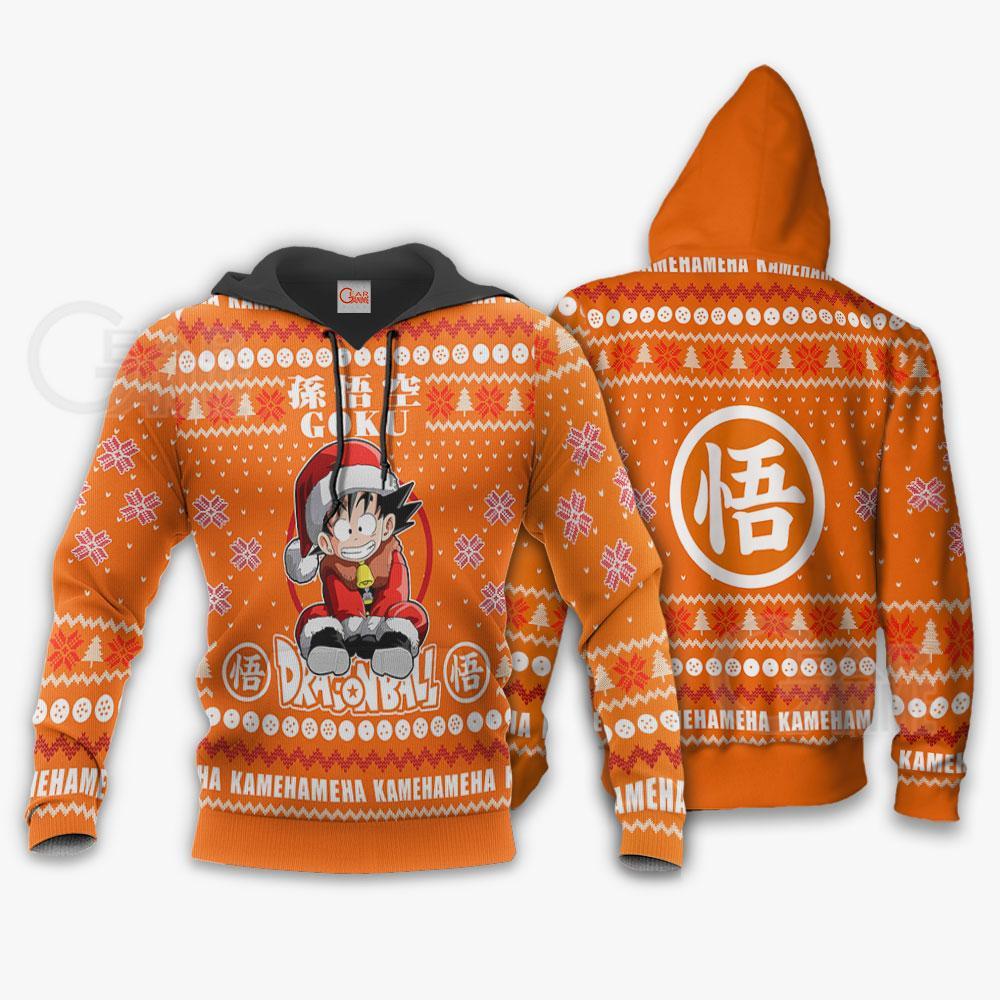 Dragon Ball Hoodie Goku Kamehameha Chrsitmas Pattern Orange Hoodie Apparel
