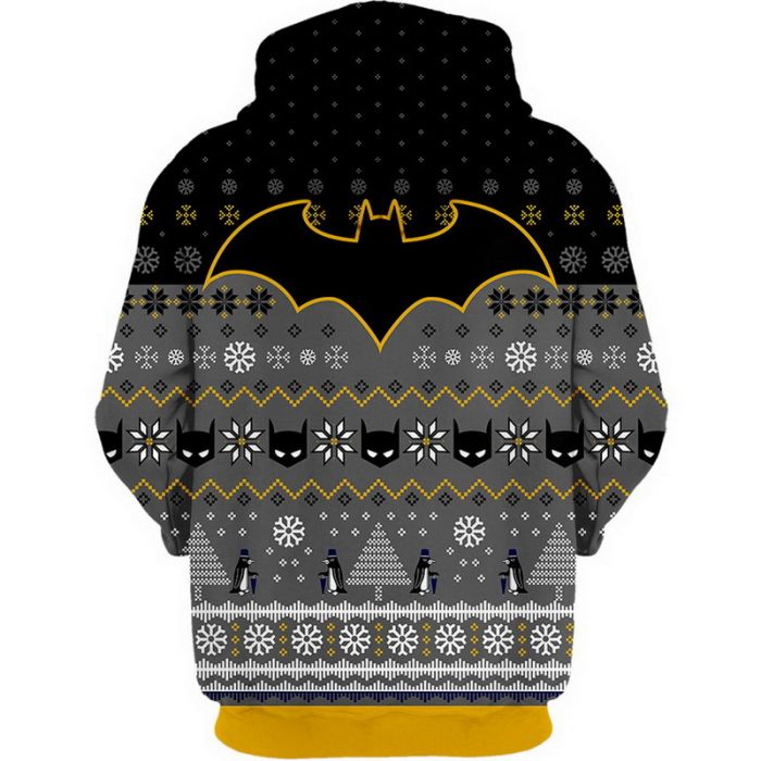 Batman Hoodie Dc Batman Symbol Penquin Christmas Pattern Hoodie Black Gray Unisex - Cozy Hoodie For Cold Weather