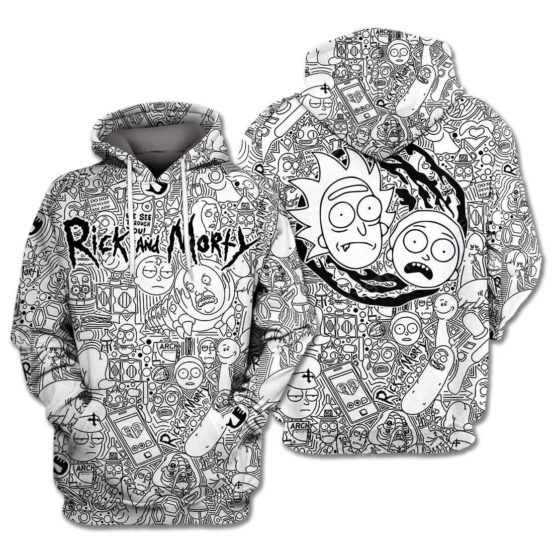 Rick And Morty Hoodie Rick and Morty Doodle Black White Hoodie Apparel