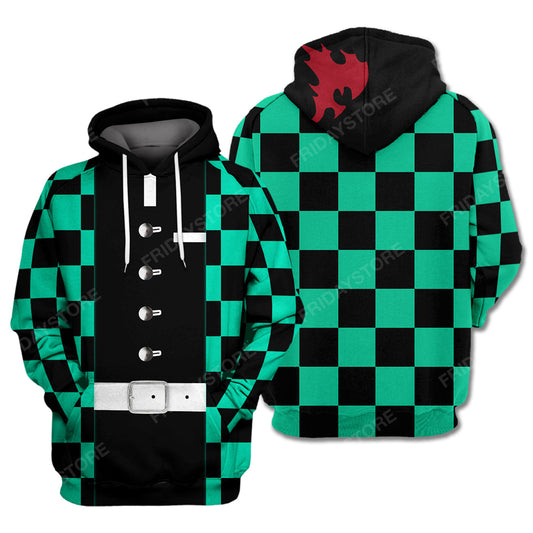Demon Slayer Hoodie Tanjiro Kamado Green Costume Hoodie Kimetsu No Yaiba Hoodie Demon Slayer Apparel