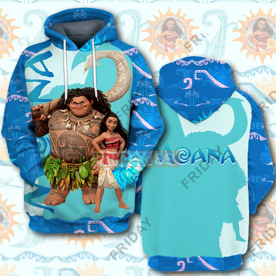 DN T-shirt Moana Maui Teal Tribal Pattern 3D Print T-shirt Hoodie