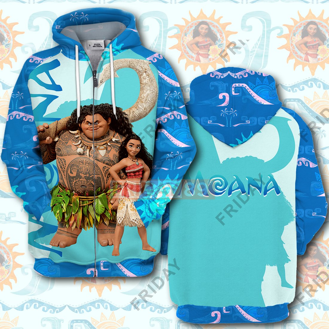 DN T-shirt Moana Maui Teal Tribal Pattern 3D Print T-shirt Hoodie