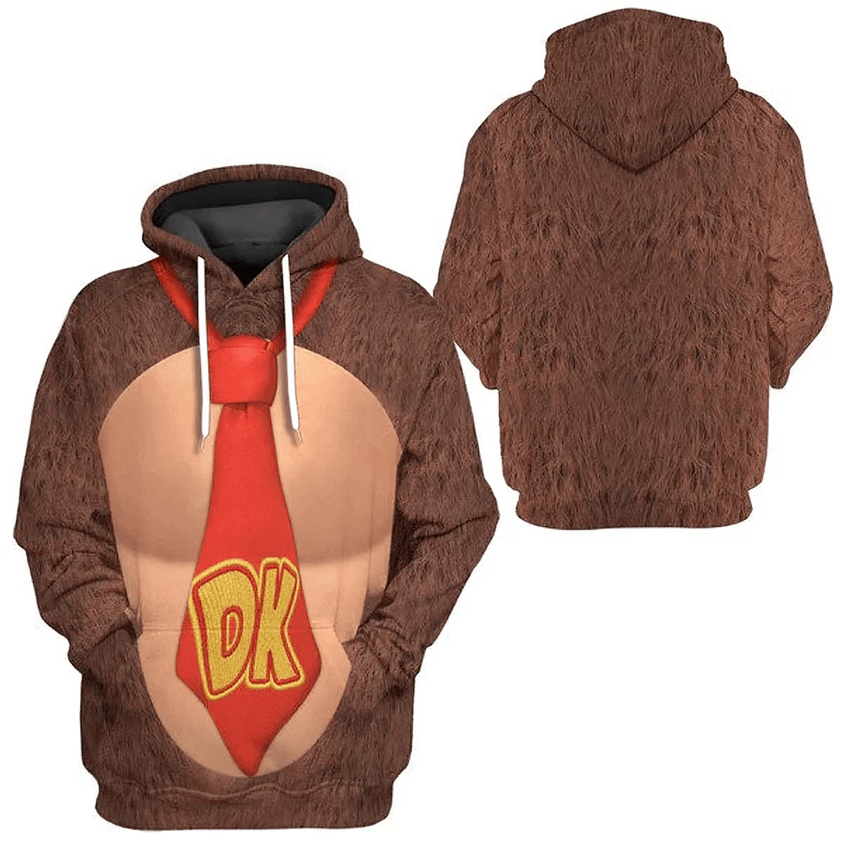 Mario Hoodie Donkey Kong Costume Brown All Over Print Pullover Sweatshirt