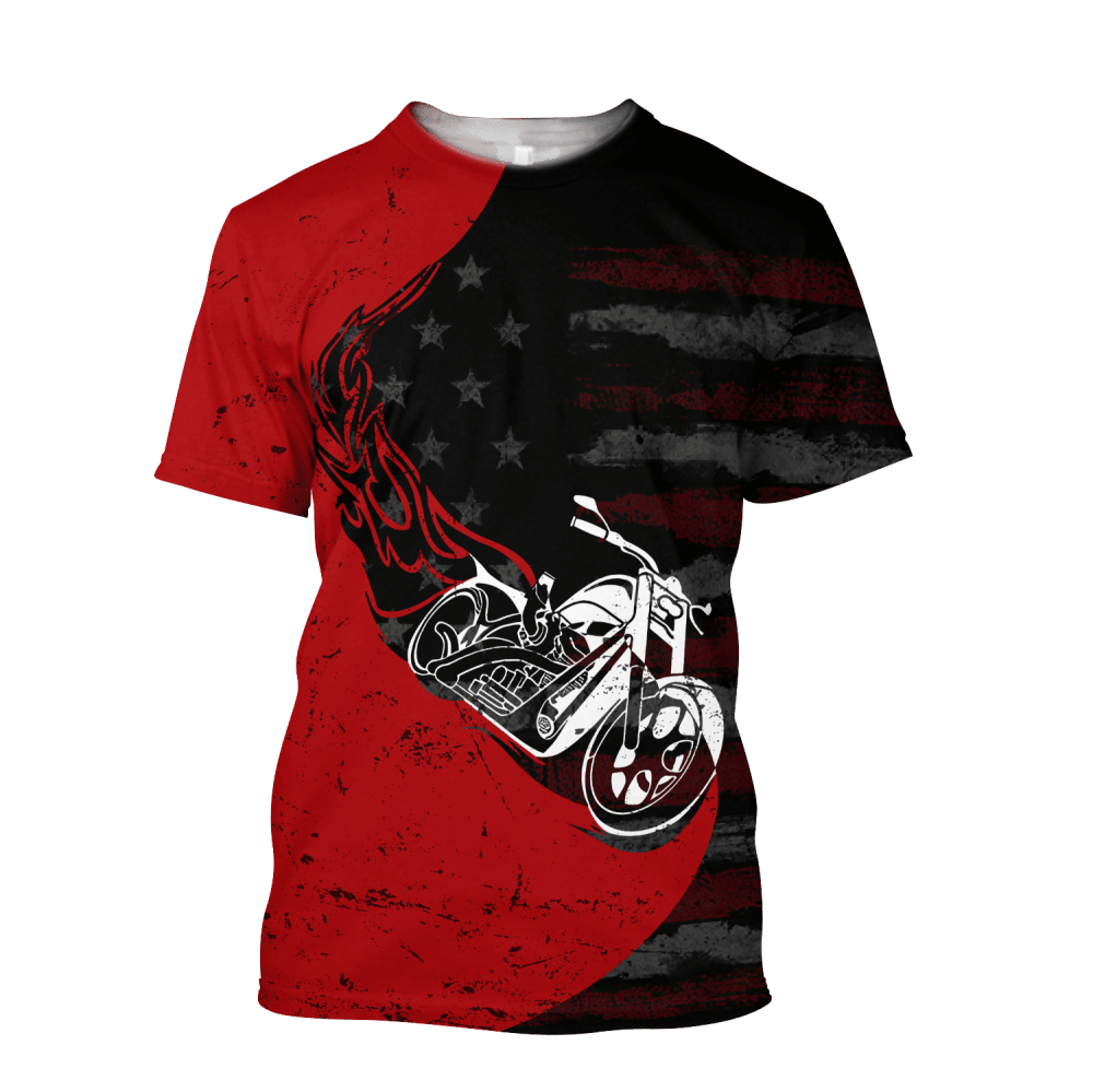 Motorcycle Hoodie Motorcycle American Flag Graphic T-Shirt Black Red Unisex - Trendy Gift For Men & Women
