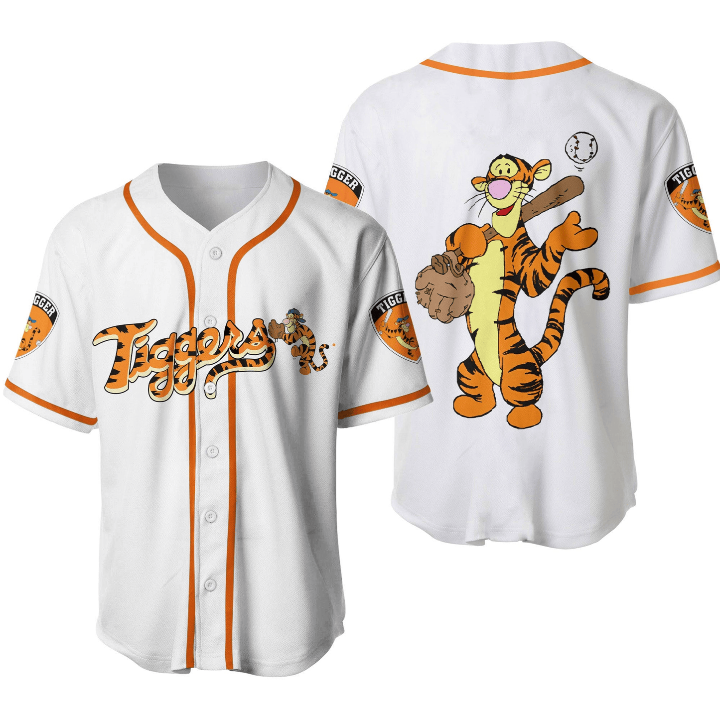 Winnie the Pooh Jersey Disney Winnie the Pooh Tigger Playing Hitter Orange White Jersey Shirt Baseball Disney Baseball