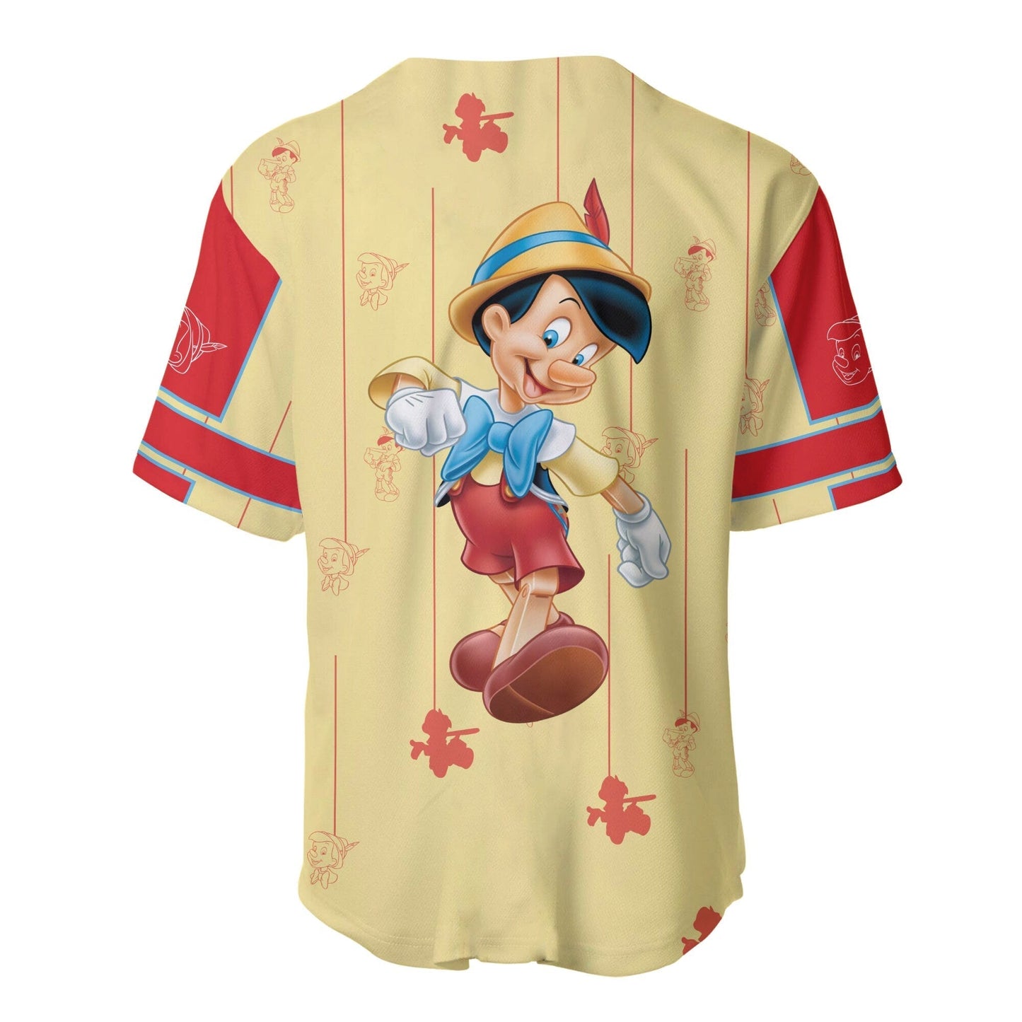 Disney Jersey Pinocchio the Wooden Boy Pattern Yellow Red Jersey Shirt Pinocchio Baseball