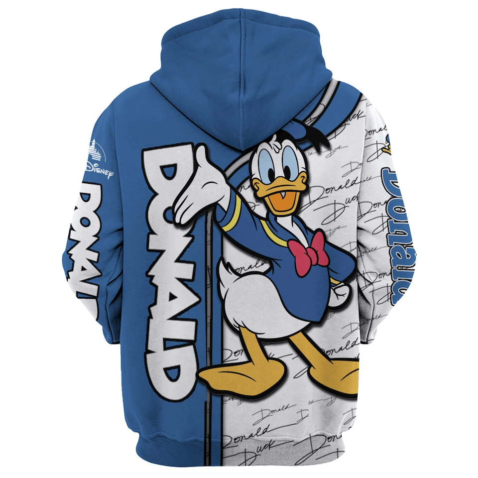 Disney Donald Hoodie Donald Duck Graphic Signature Pattern Hoodie White Blue Unisex
