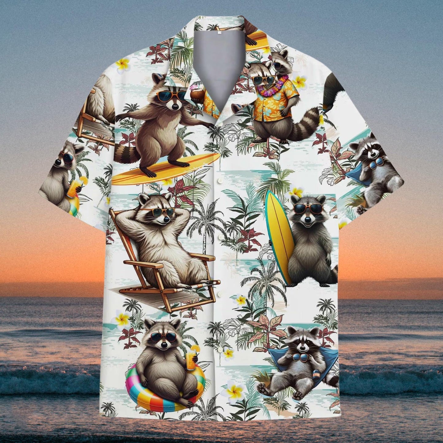 Funny Raccoon Hawaii Shirt, Surfing Raccoon Aloha Shirt
