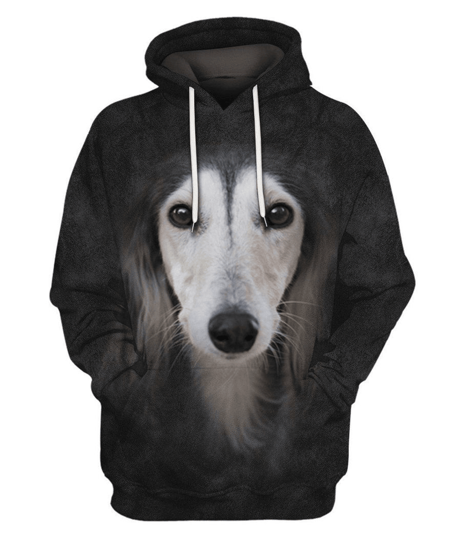 Dog Hoodie Saluki Face Hair Graphic Hoodie Black Unisex - Cozy Hoodie For Cold Weather