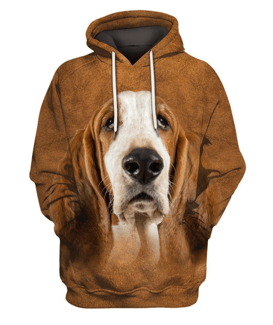 Dog Hoodie Basset Hound Face Hair Graphic Hoodie Brown Unisex - Cozy Hoodie For Cold Weather