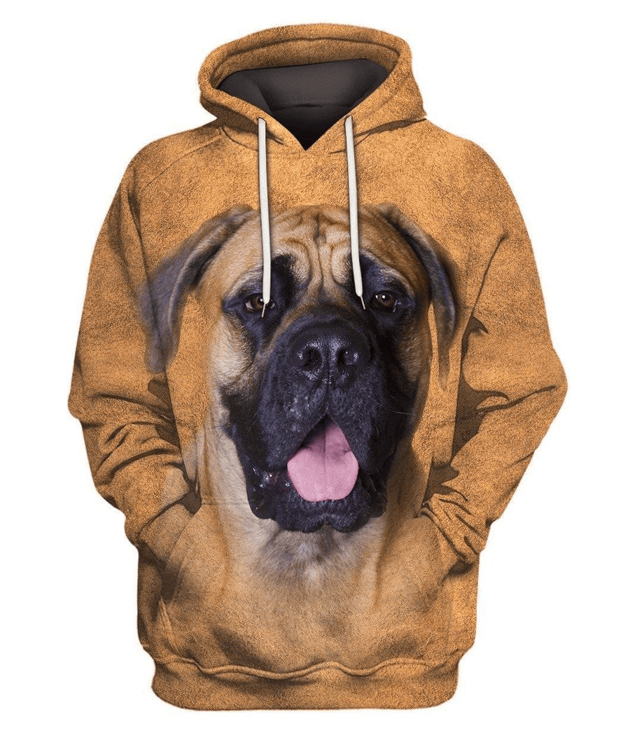 Dog Hoodie English Mastiff Face Hair Graphic Hoodie Brown Unisex - Cozy Hoodie For Cold Weather