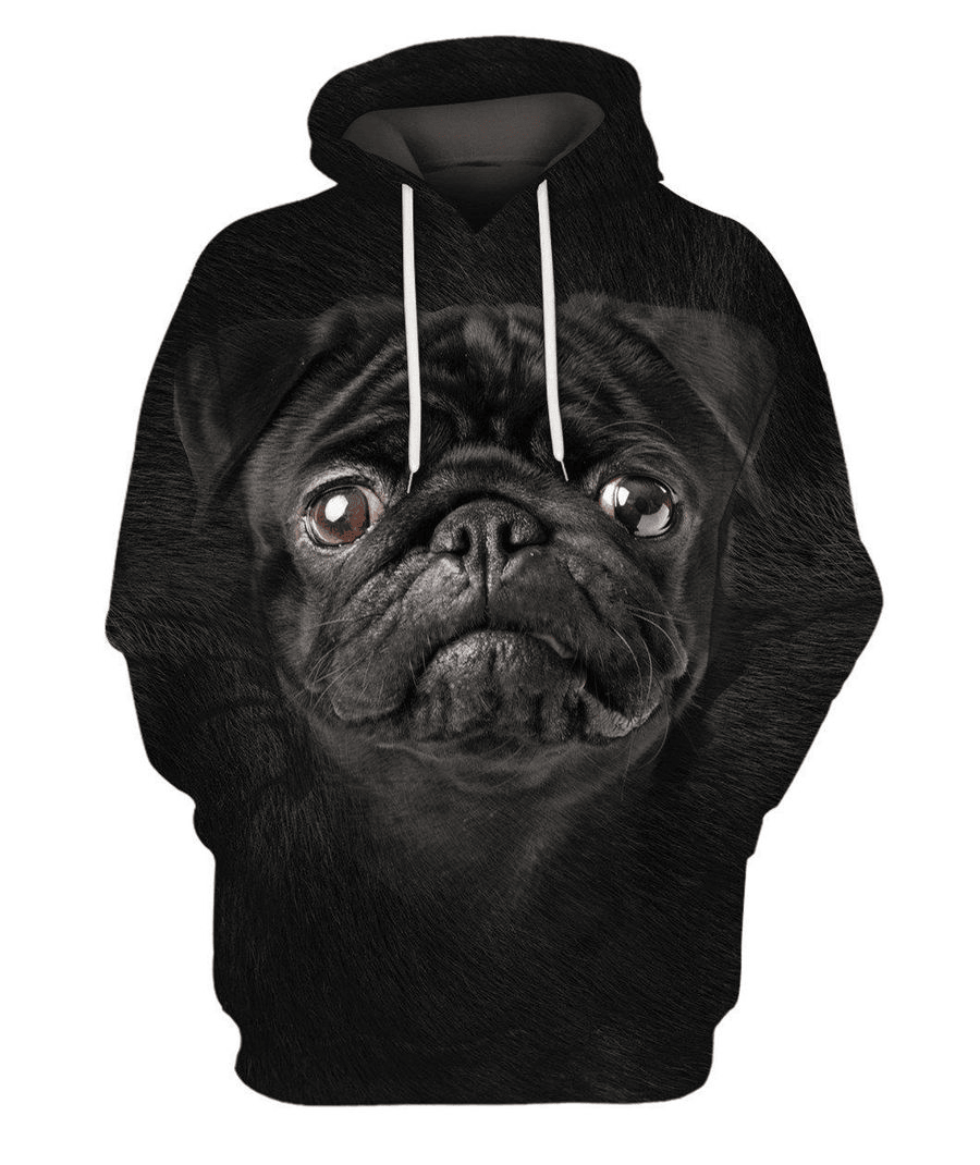 Dog Hoodie Pug Black Face Hair Graphic Hoodie Black Unisex - Cozy Hoodie For Cold Weather