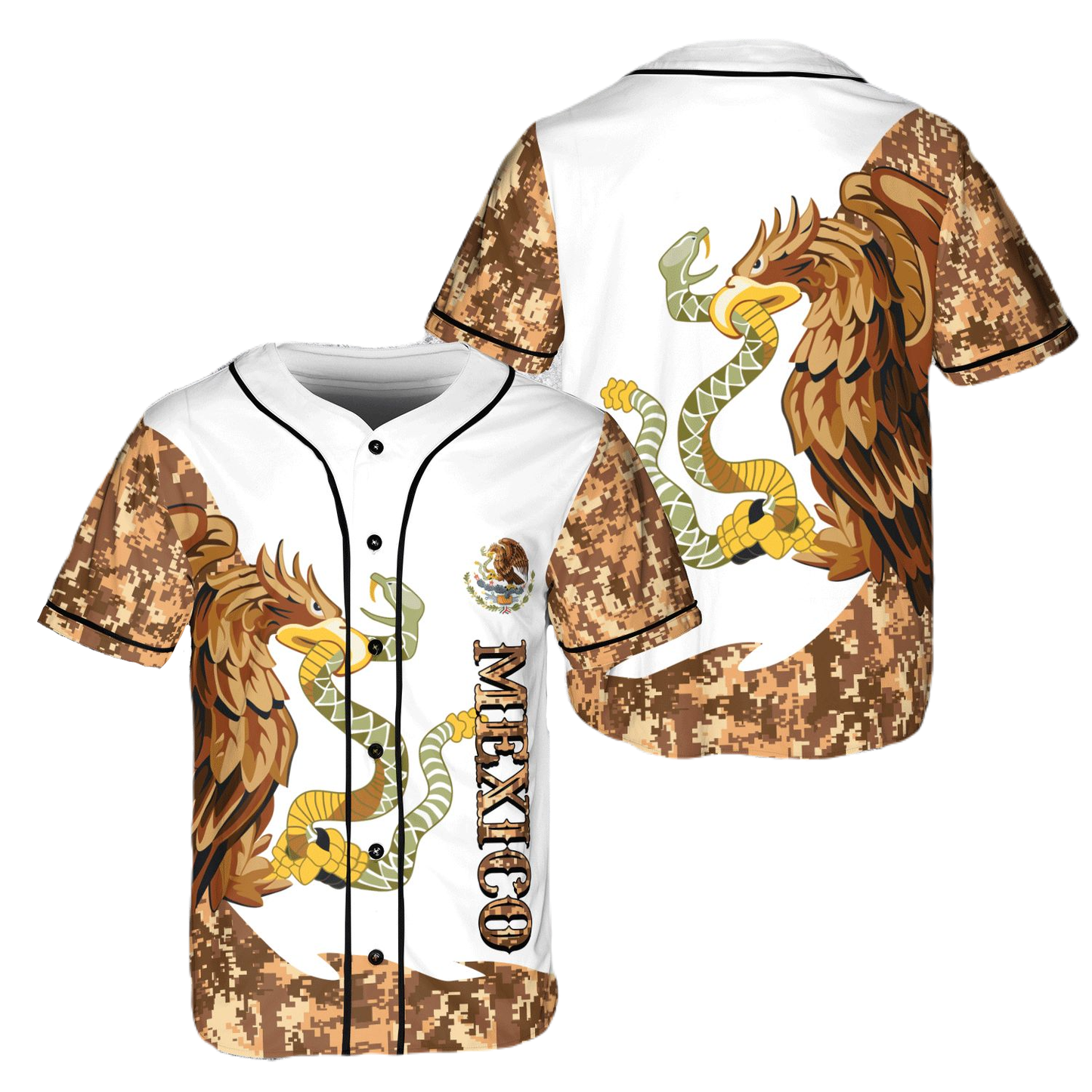 Mexican Baseball Jersey Flag Coat of Arms Eagle Mexican Jersey Shirt White Yellow Unisex Adult New Release