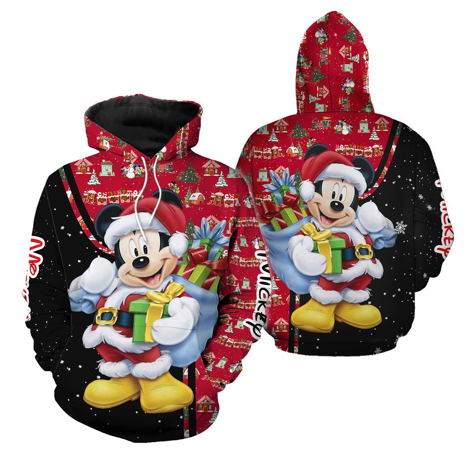 Disney MK Hoodie Santa Claus MK With Gifts Hoodie Black Red Unisex