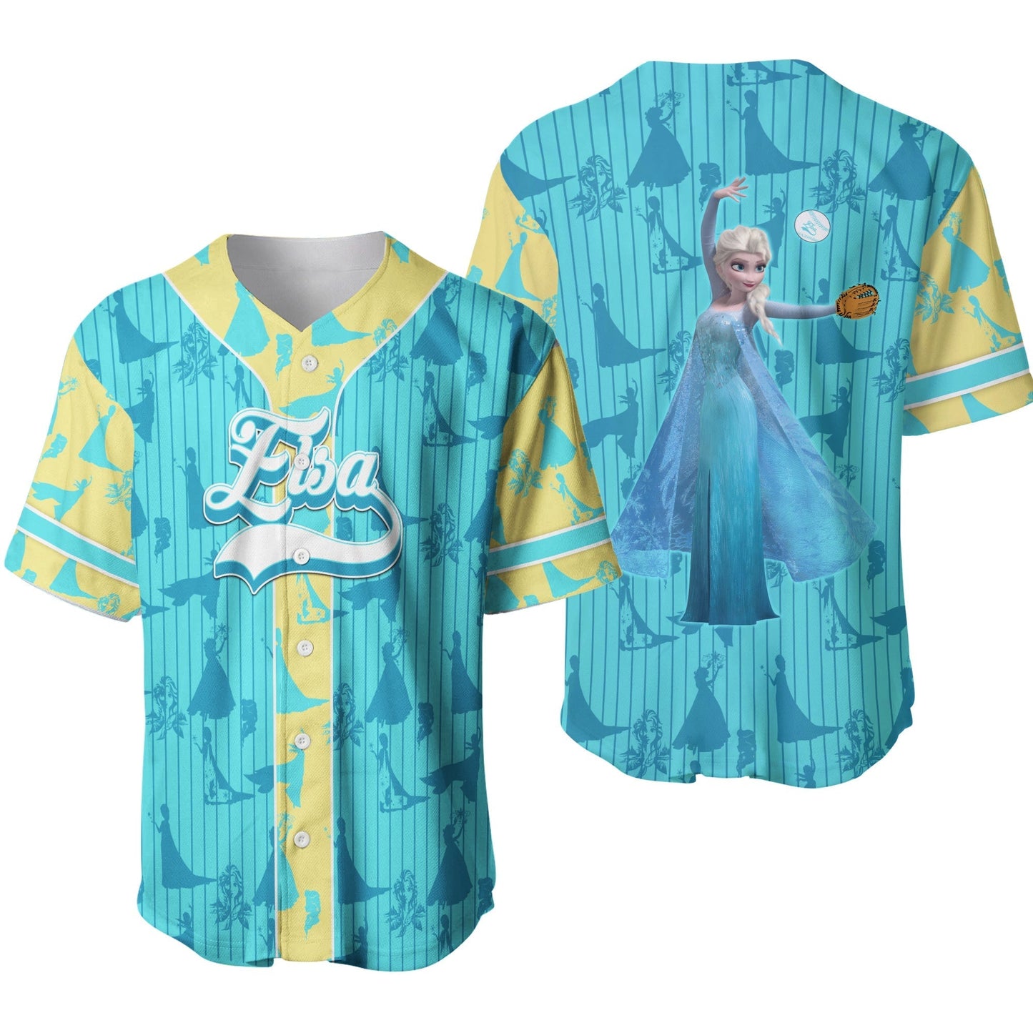 Disney Jersey Disney Elsa Playing Sport As Pitcher Graphic Patterns Blue Jersey Shirt Baseball Frozen Baseball
