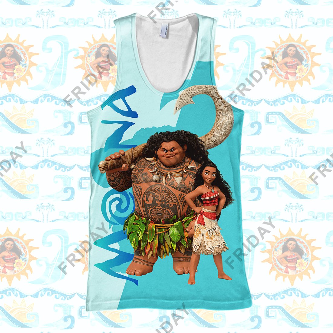 DN T-shirt Moana Maui Teal Tribal Pattern 3D Print T-shirt Hoodie