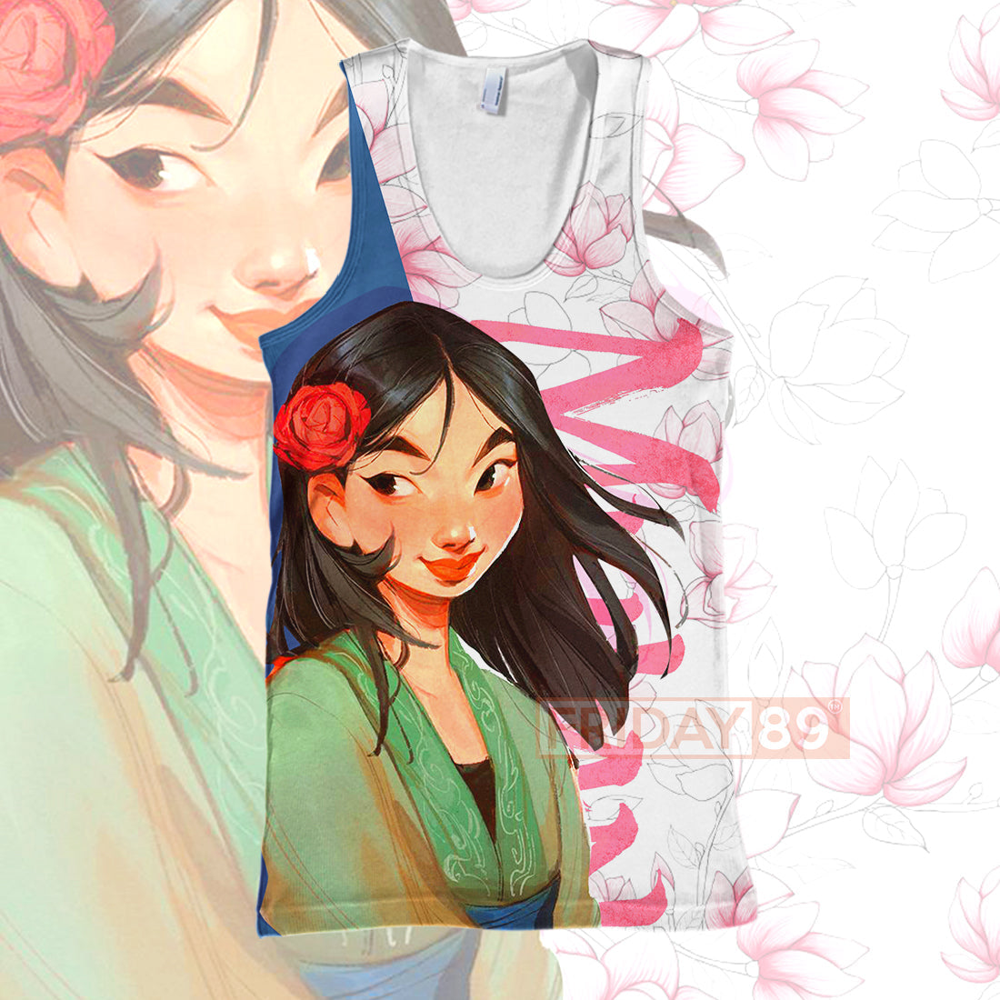 Mulan T-shirt ML FLOWERS Blue White T-shirt Awesome High Quality DN Hoodie Sweater Tank