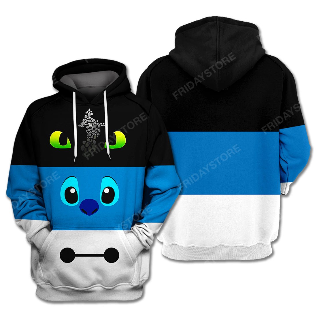 DN Hoodie Stitch Baymax Toothless Cute Black White Blue Hoodie