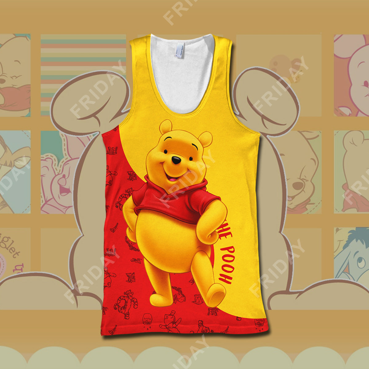 DN WTP T-shirt Pooh Red And Yellow 3D Print T-shirt Cute High Quality DN WTP Hoodie Sweater Tank
