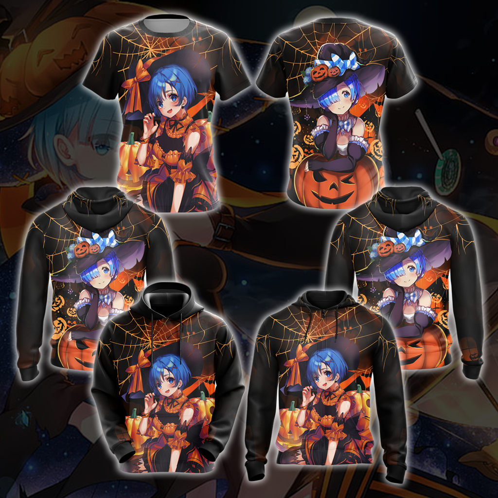 Rem Re:Zero Halloween All Over Print T-shirt Zip Hoodie Pullover Hoodie