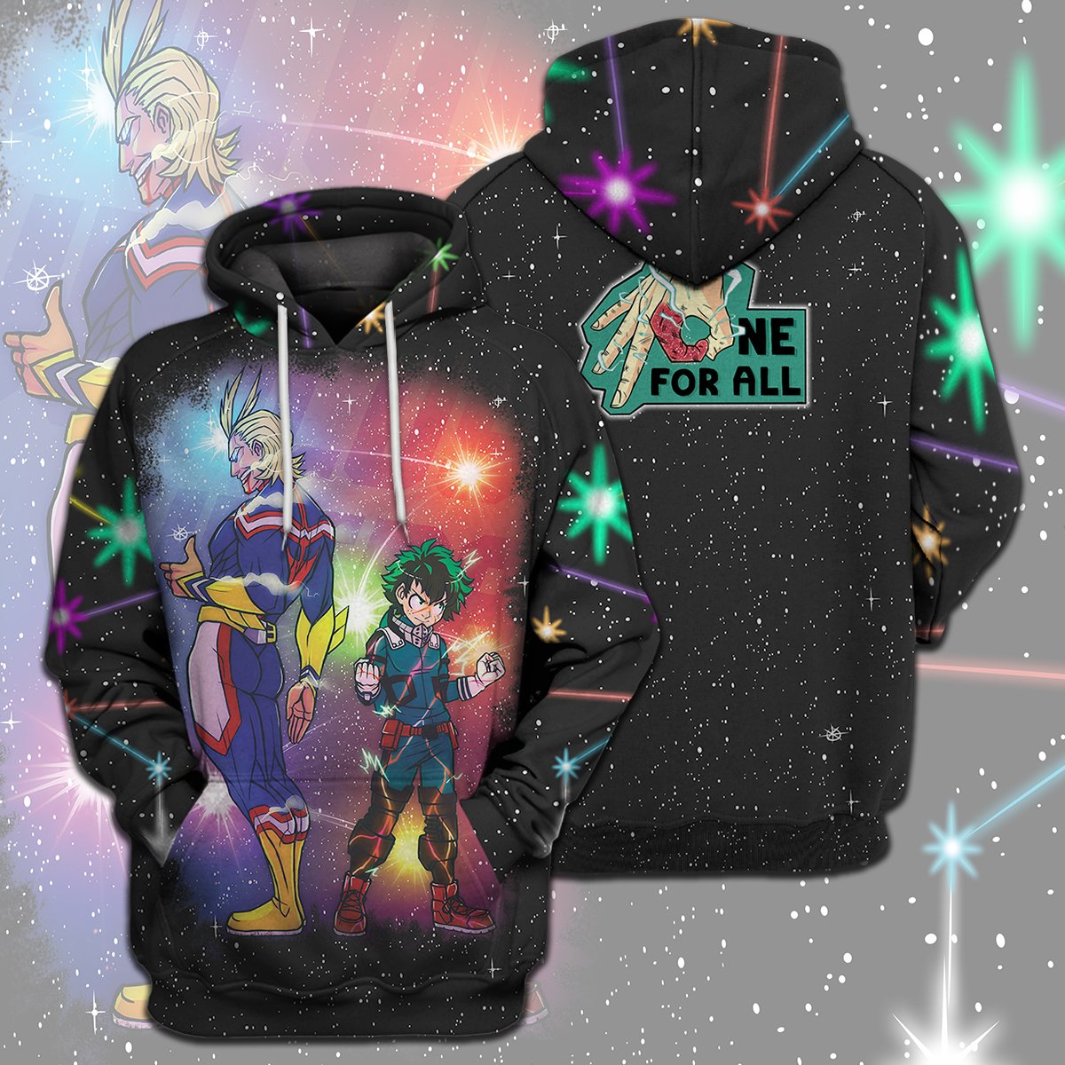 My Hero Academia T-shirt All Might Midoriya Izuku One For All Black Galaxy T-shirt Hoodie