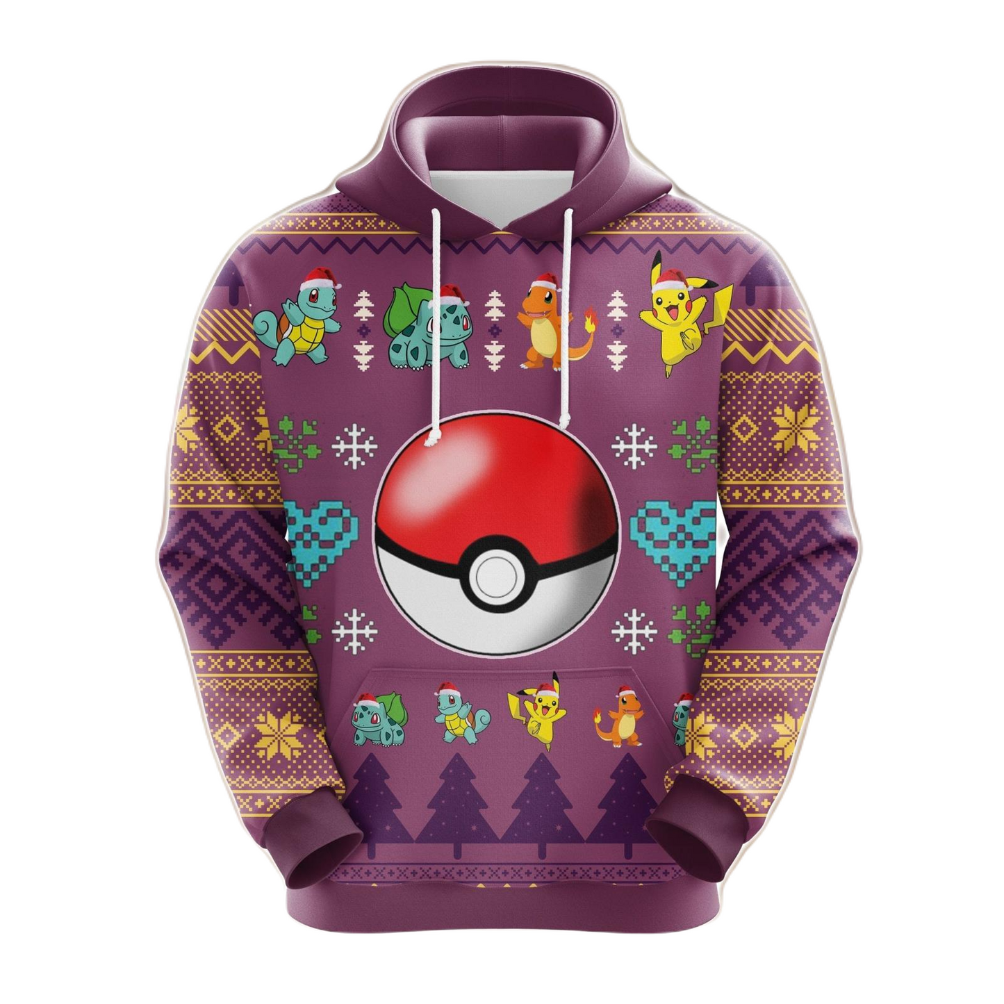 Pokemon Hoodie Pokeball Pokemon Christmas Pattern Hoodie Pink Unisex - Cozy Hoodie For Cold Weather