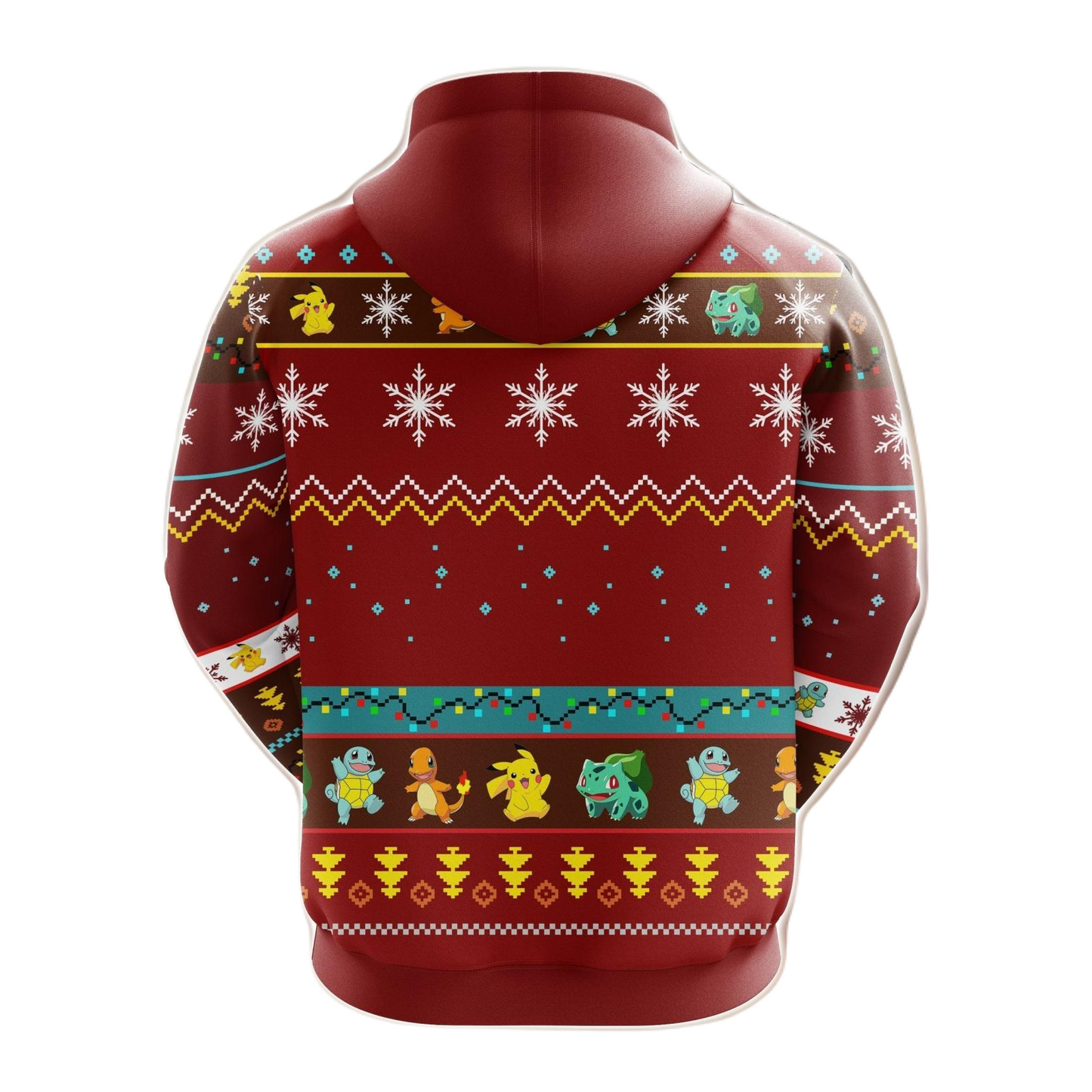 Pokemon Hoodie Pikachu Charmander Squirtle Bulbasaur Christmas Pattern Hoodie Red Unisex - Cozy Hoodie For Cold Weather