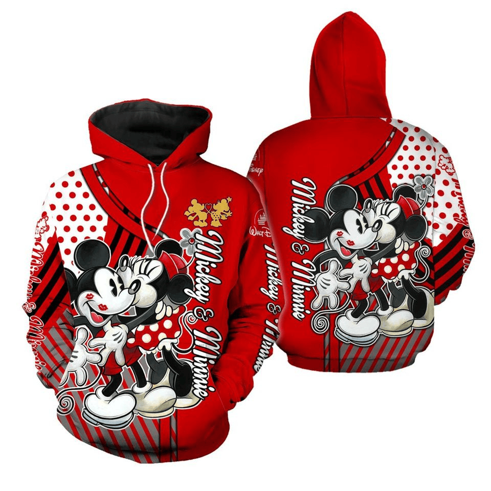 Disney MK Hoodie MK And Minnie Kissing Hoodie Red White Unisex