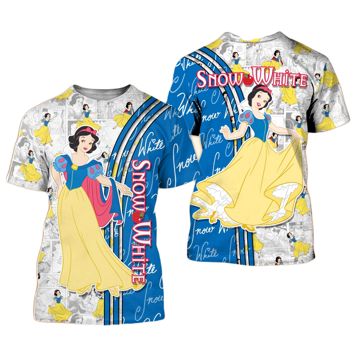 Snow White T-Shirt Snow White Comic Book Patterns T-Shirt Blue White Unisex - Trendy Gift For Men & Women
