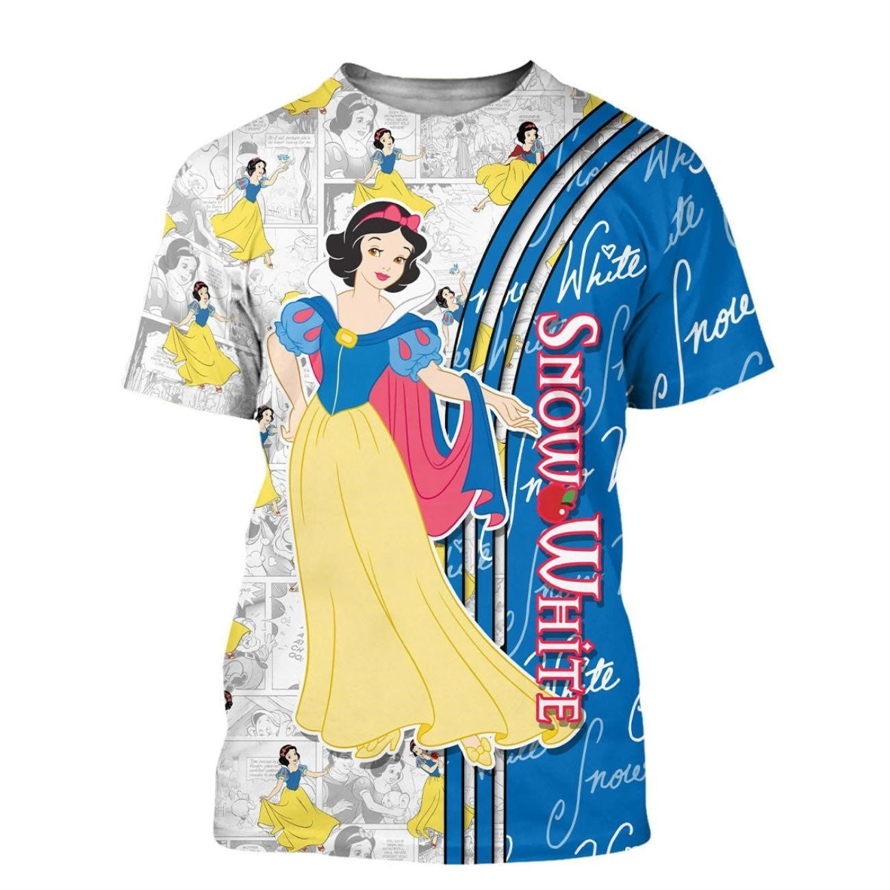 Snow White T-Shirt Snow White Comic Book Patterns T-Shirt Blue White Unisex - Trendy Gift For Men & Women